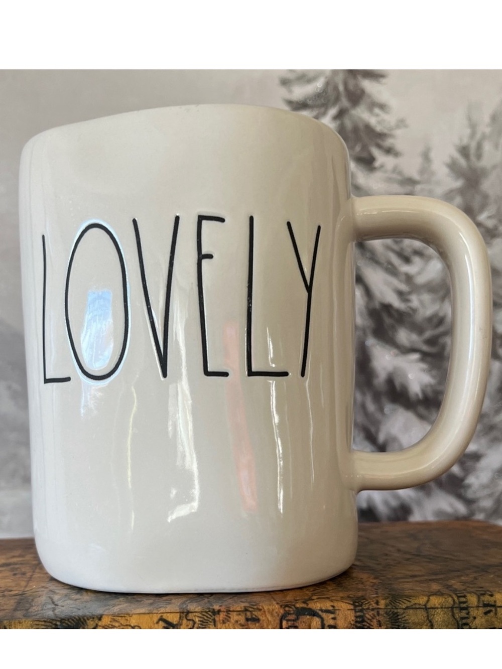 🇺🇸 Rae Dunn “LOVELY” Mug | White with Black Lettering | Farmhouse Decor